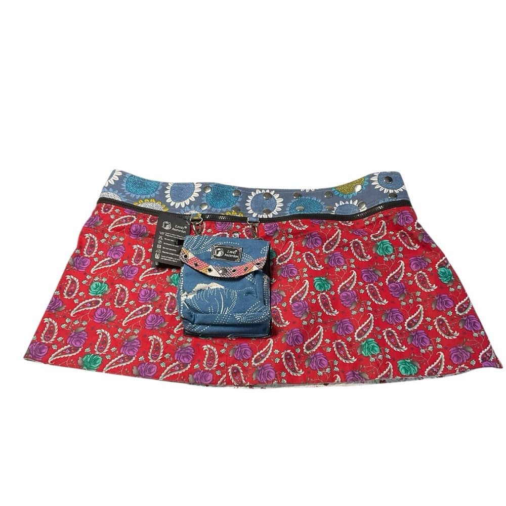 NWT Zand Amsterdam 4 in 1 Floral Reversable Wrap Skirt w/Detachable Pocket Bag